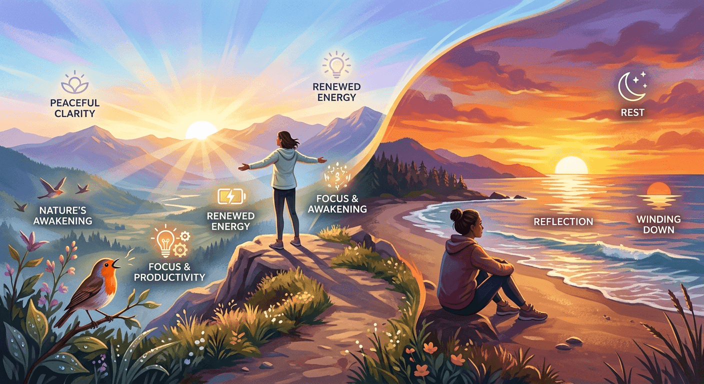 The hidden benefits of waking up early to witness a sunrise compared to sunset